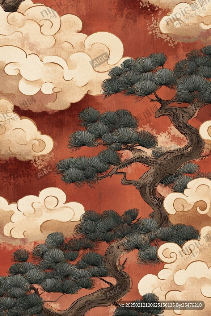 古典古風(fēng)復(fù)古迎客松