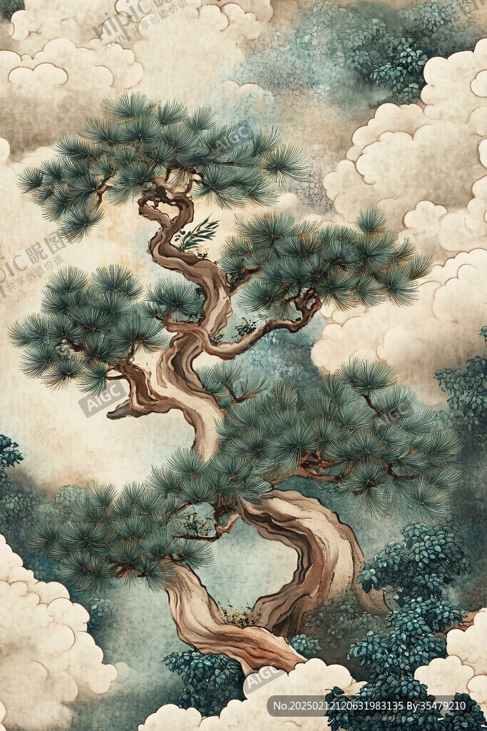 古典古風(fēng)復(fù)古迎客松