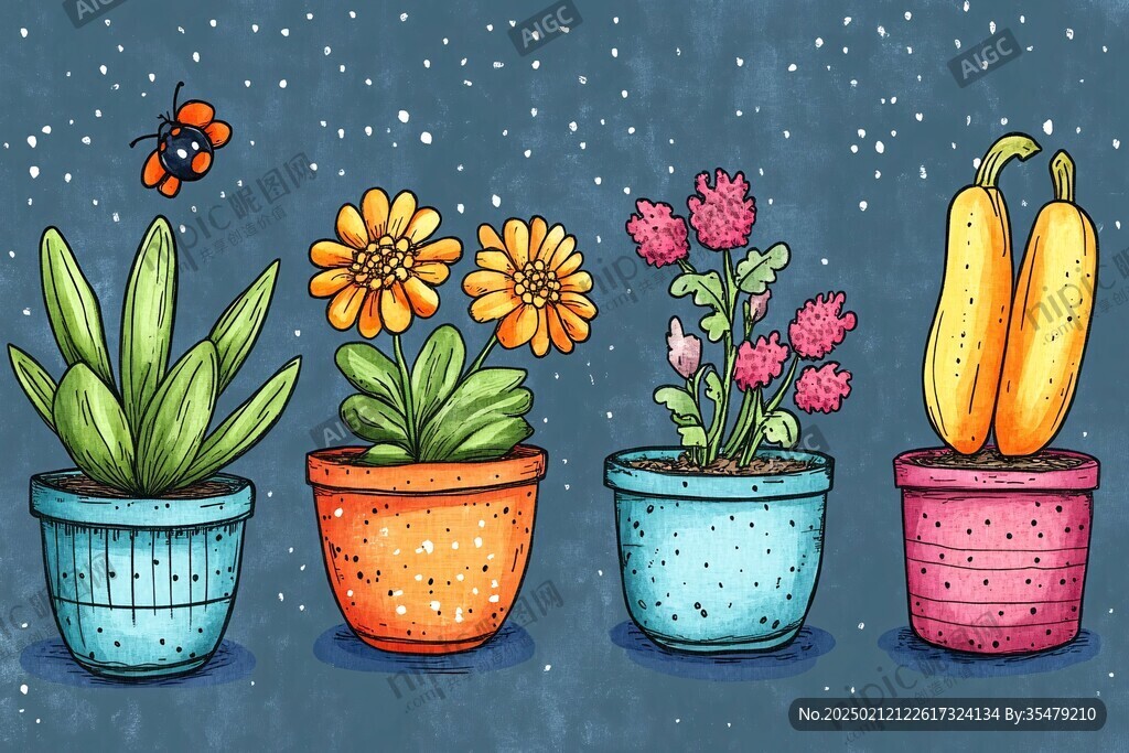盆栽植物插畫
