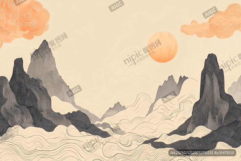 中式山水插畫