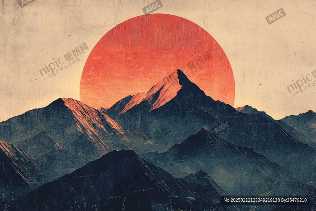 富士山復(fù)古裝飾畫(huà)