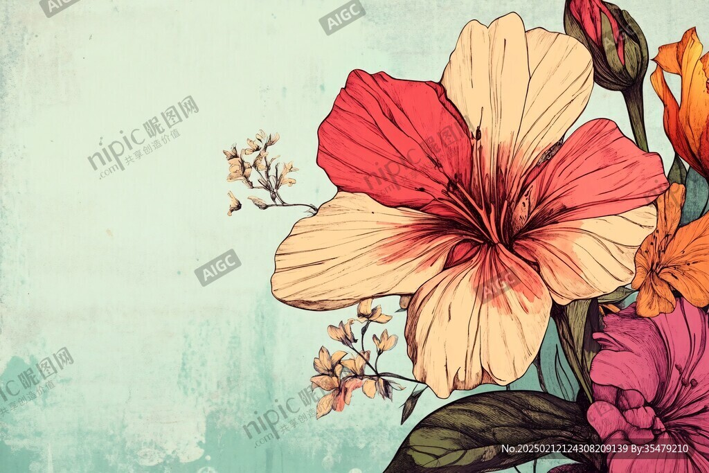 手繪花卉壁畫