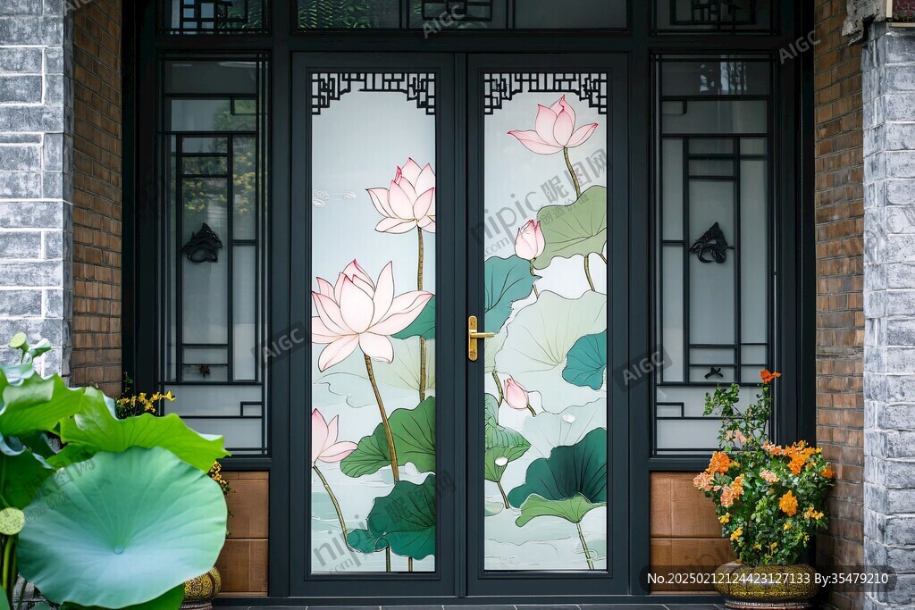 推拉門(mén)荷花