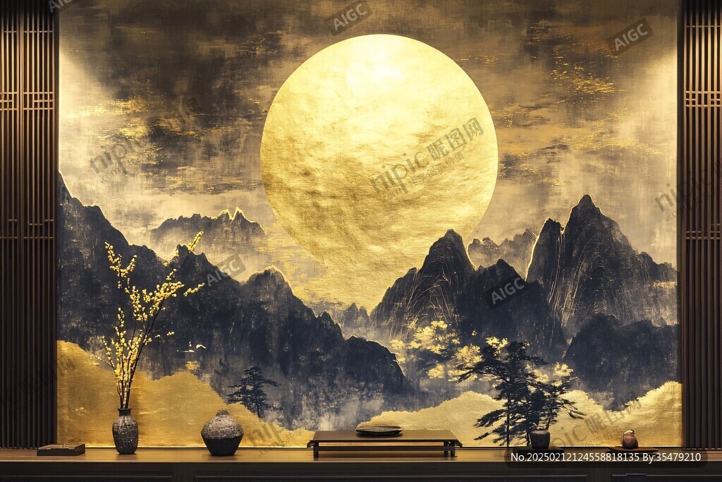金色山水壁畫