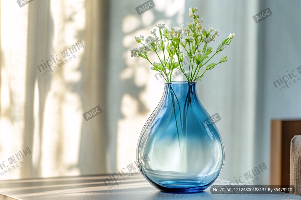 淺藍(lán)玻璃花插