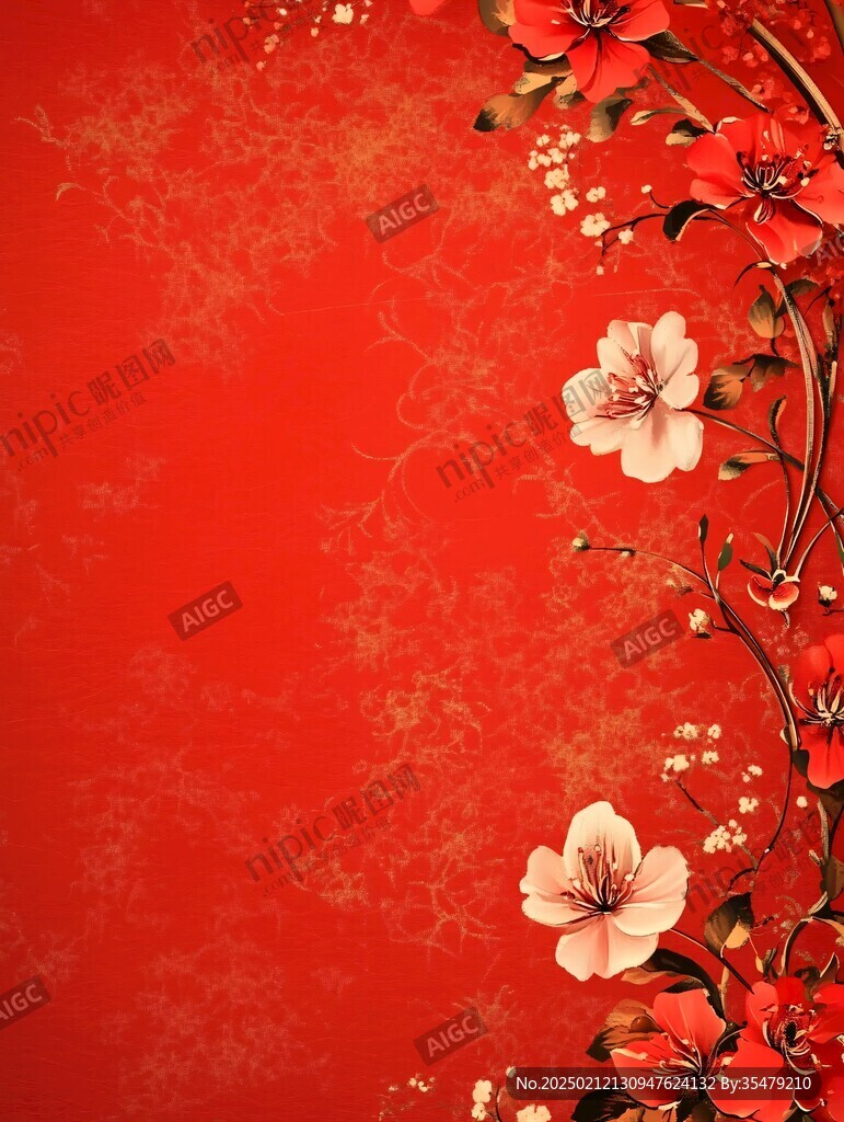 紅色花紋背景海報背景