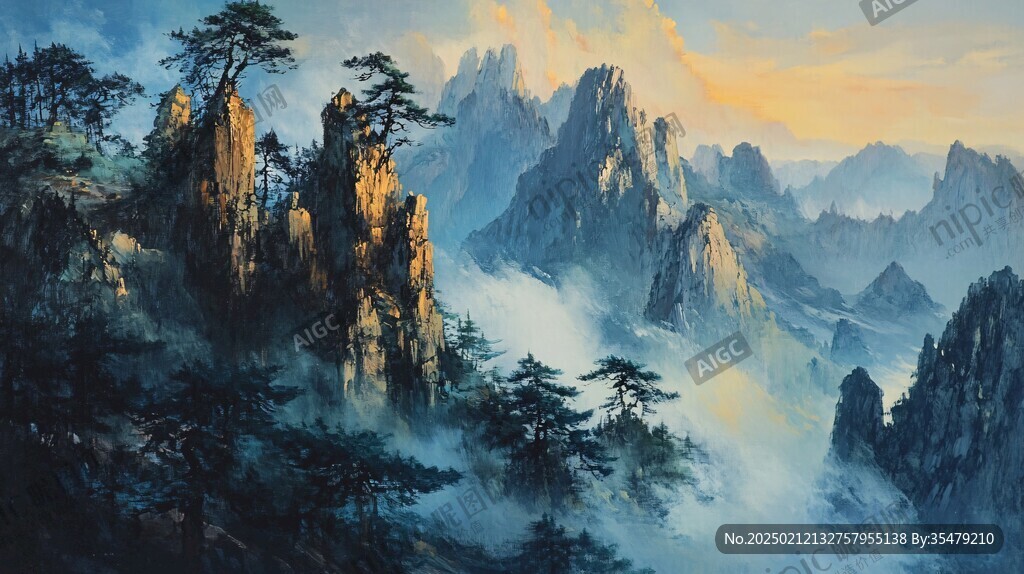 迎客松油畫