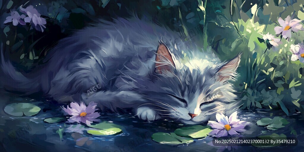花園里的貓咪插畫