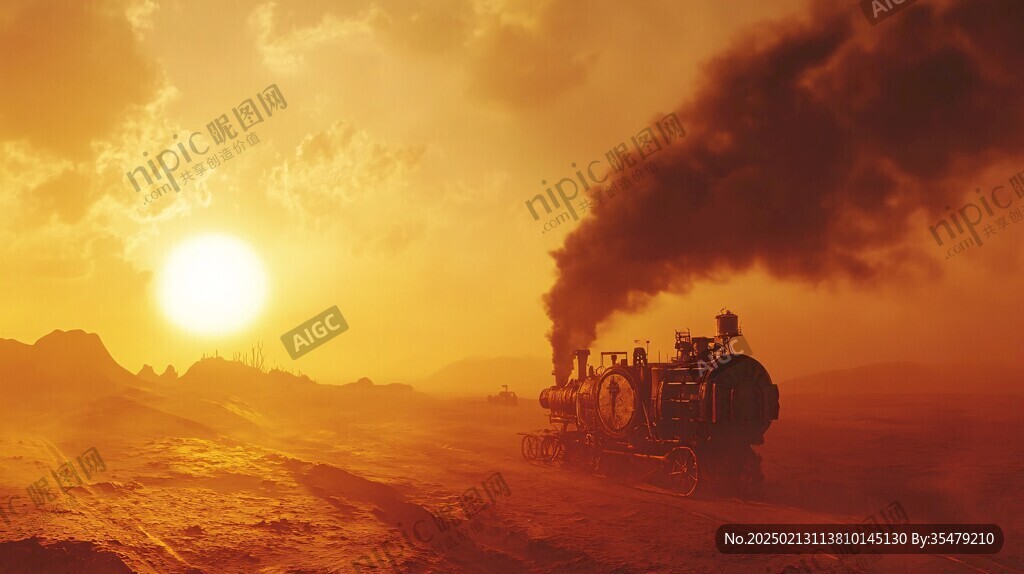 戈壁灘行駛火車