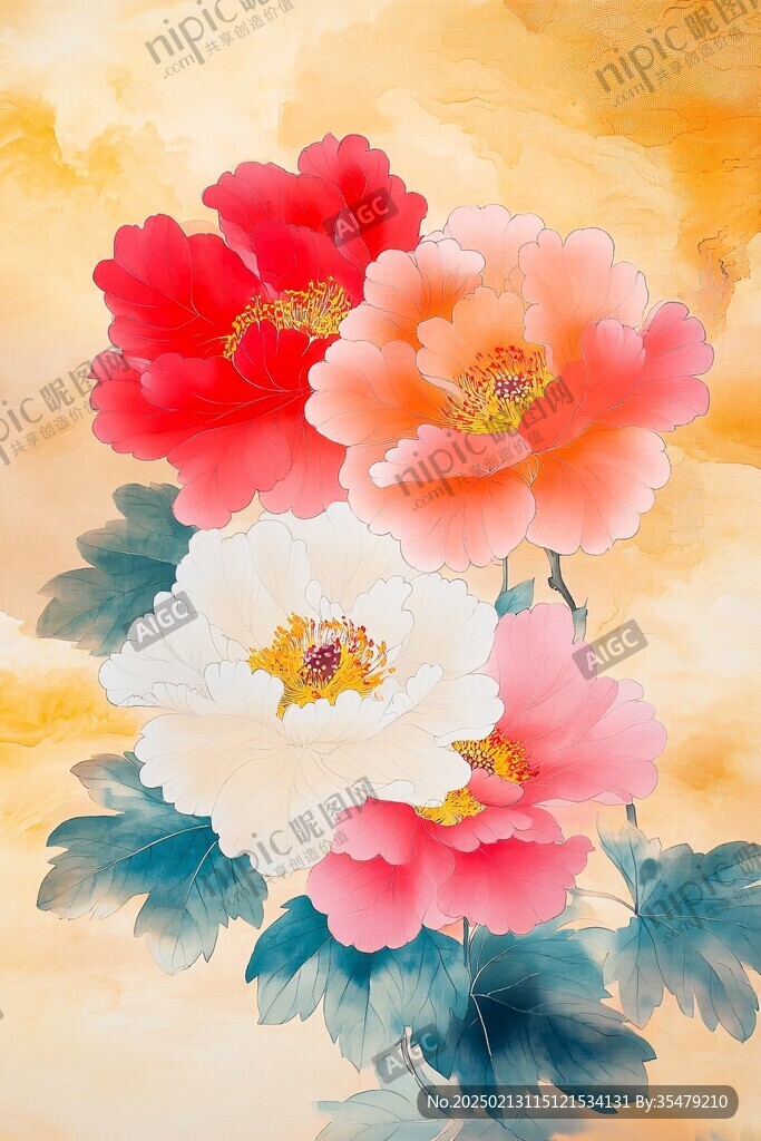 工筆牡丹花開富貴