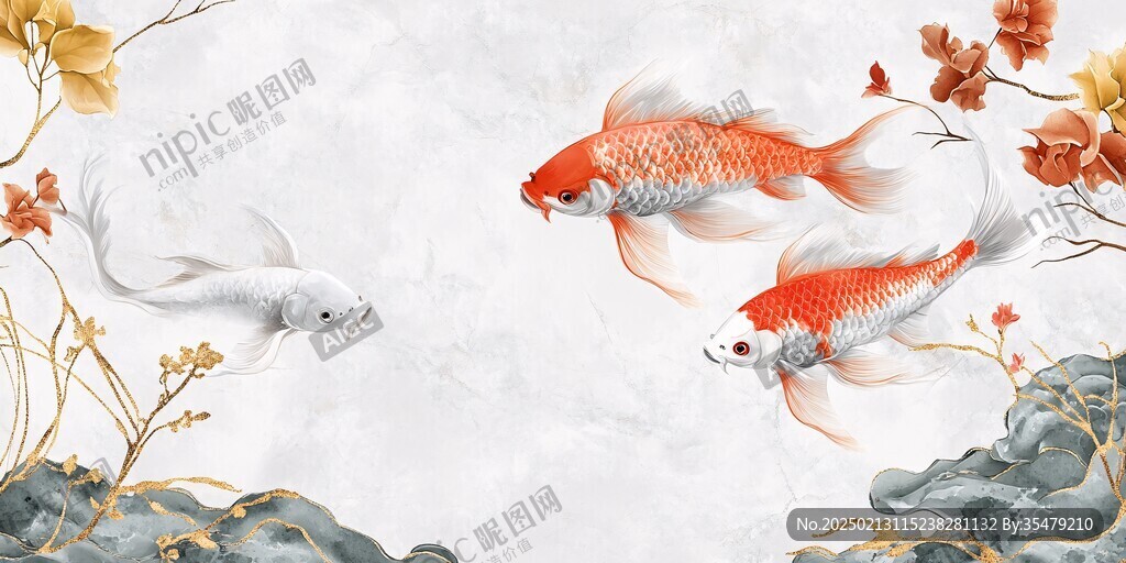 新中式錦鯉背景圖案