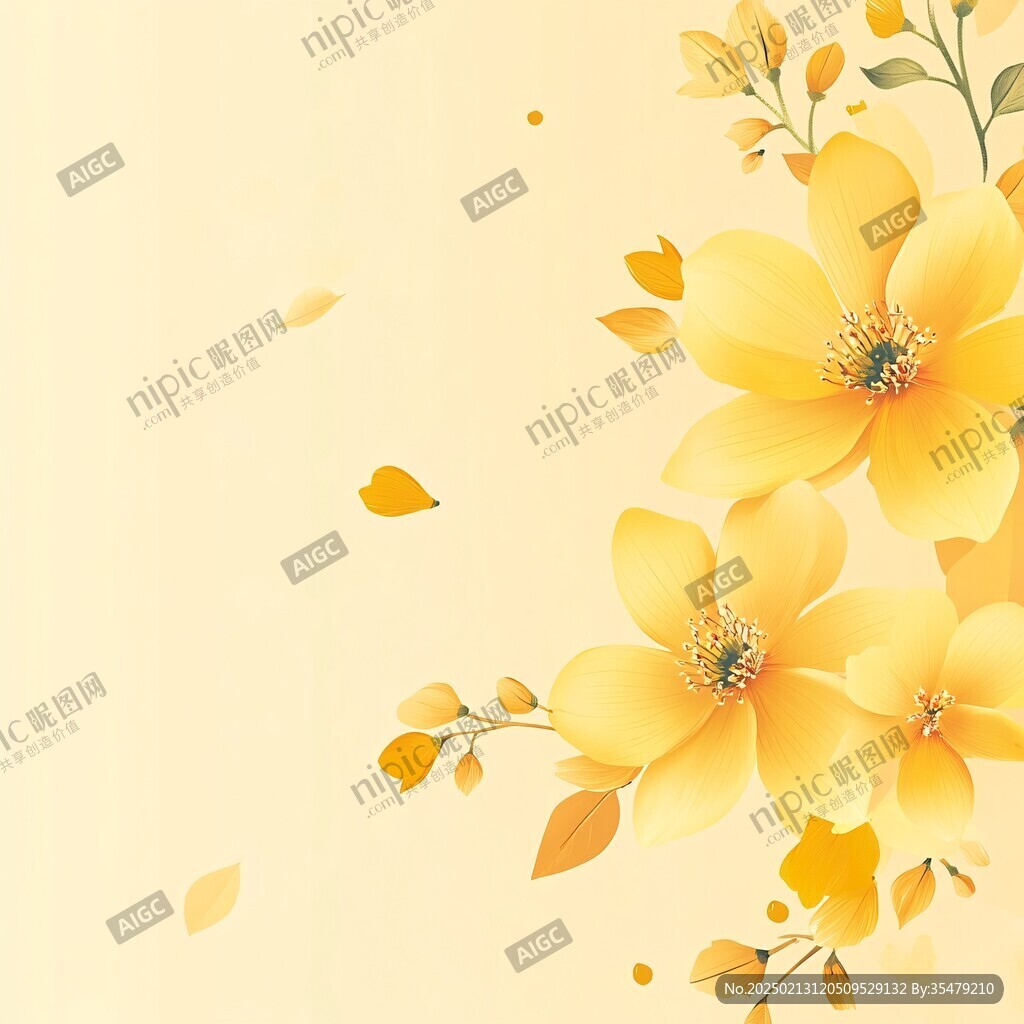 橘色花手繪
