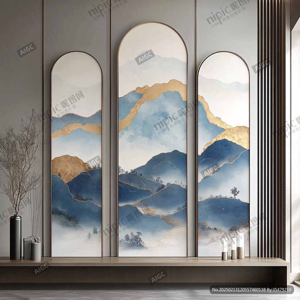 新中式裝飾畫山水屏風