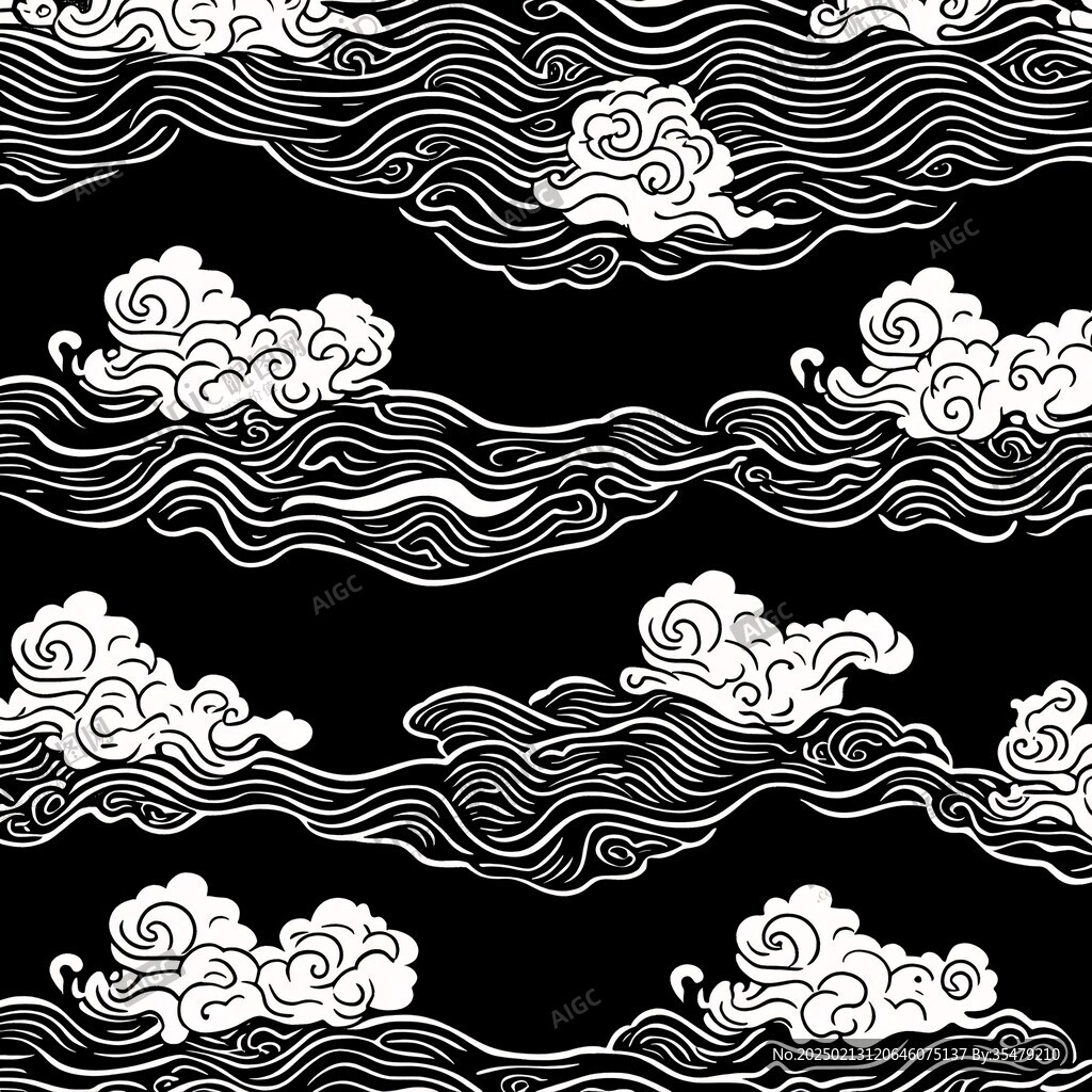 中式圖案云紋浪花