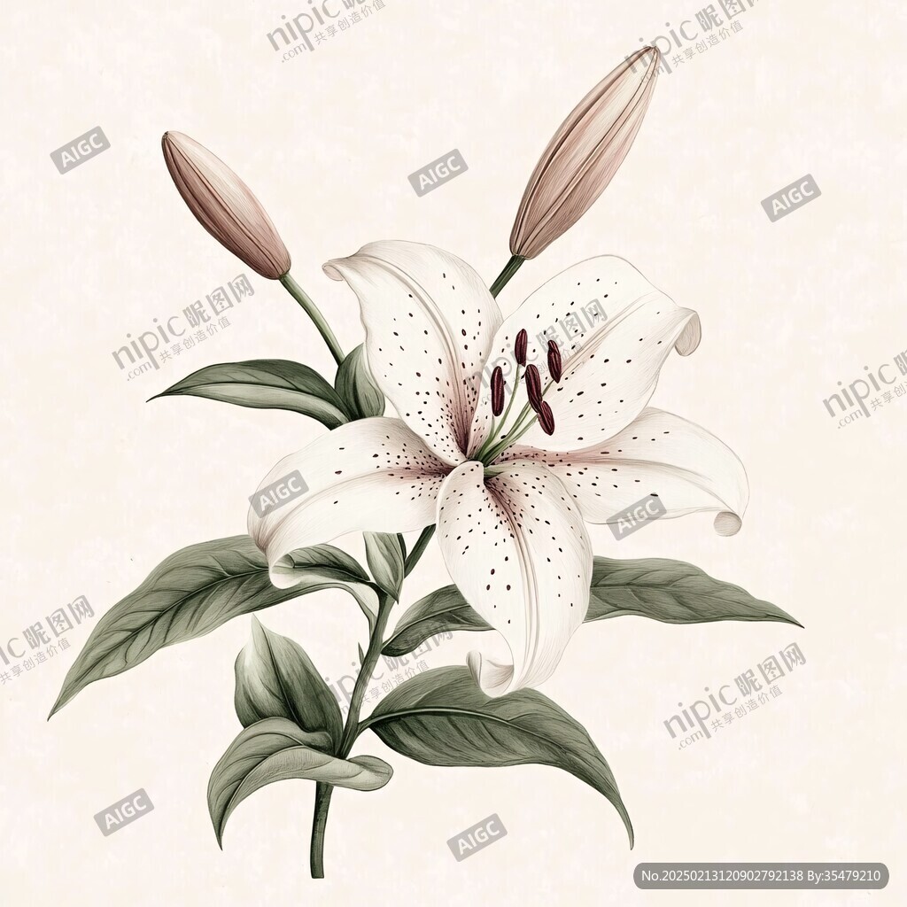 手繪百合花花卉