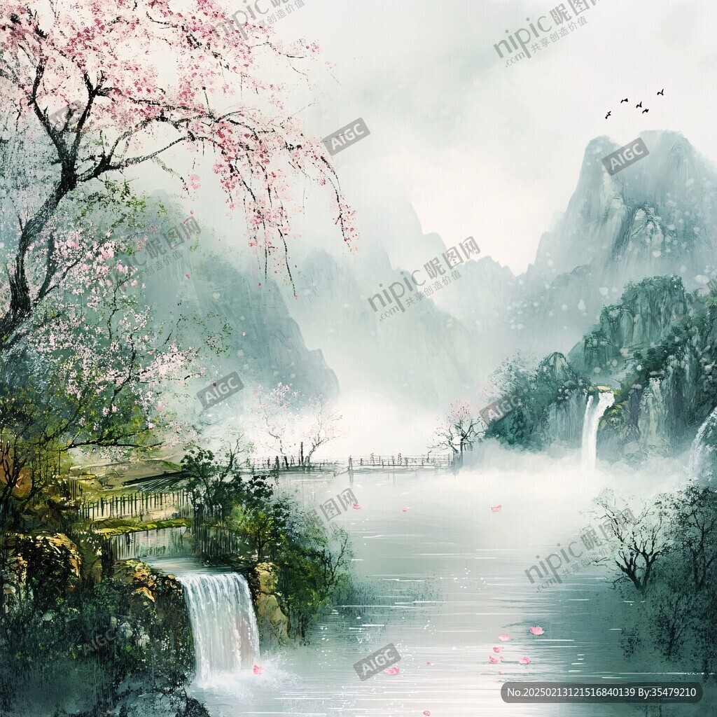 桃花源記古風山水插畫
