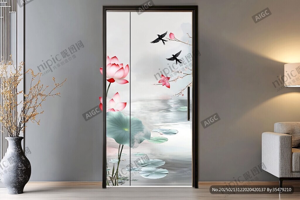 推拉門荷花