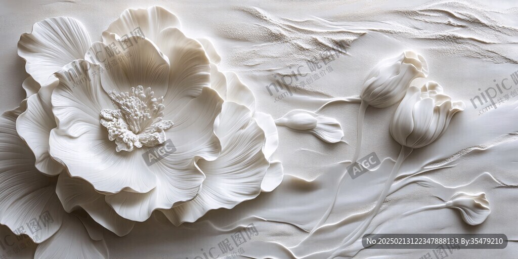 3d浮雕金屬牡丹花