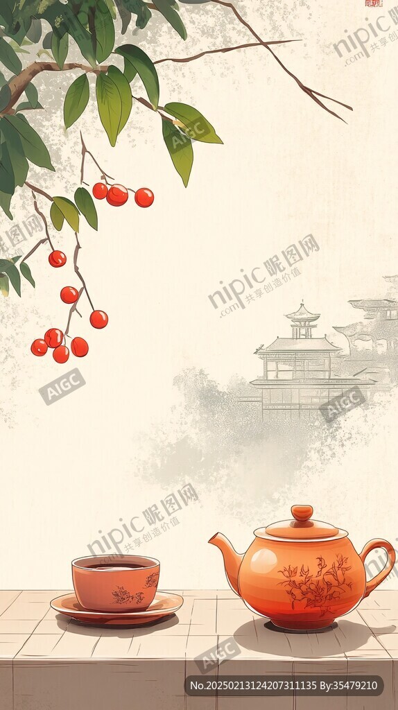 插畫上茶
