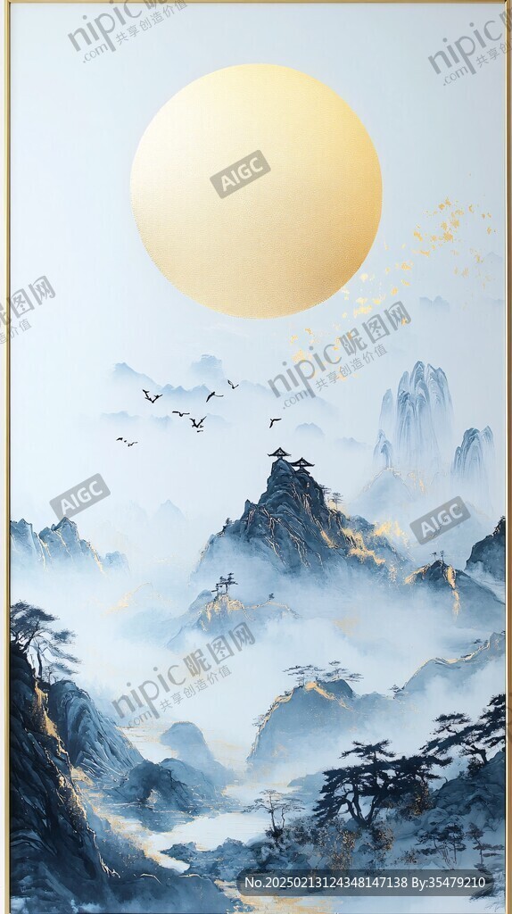 圓山水框畫硬包背景