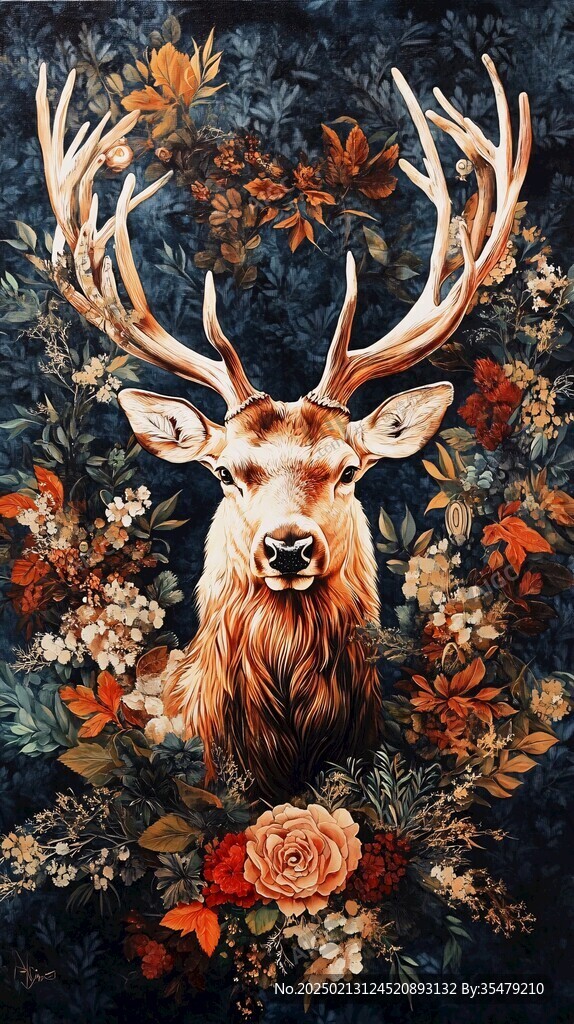 鹿與花插畫