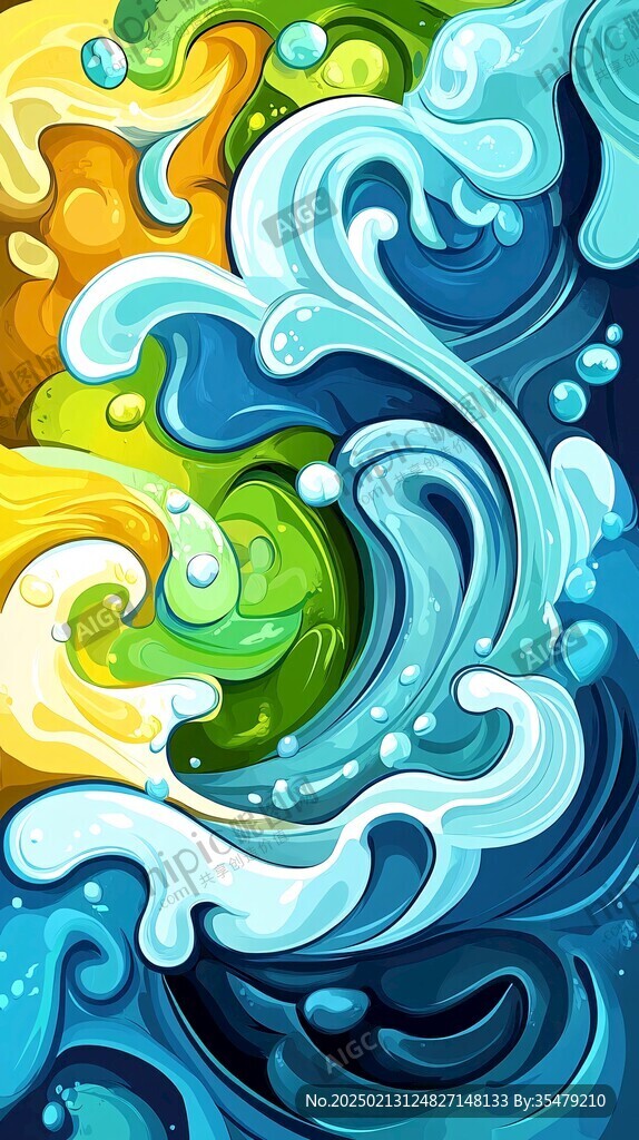 手繪彩色浪花