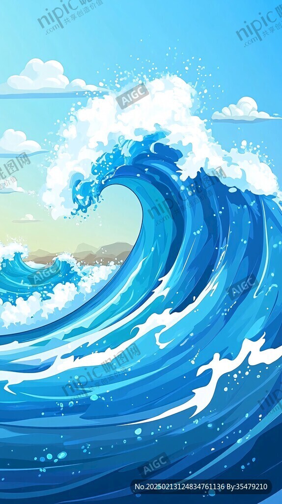 波濤海浪插畫