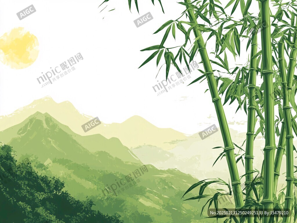 山水竹林插畫