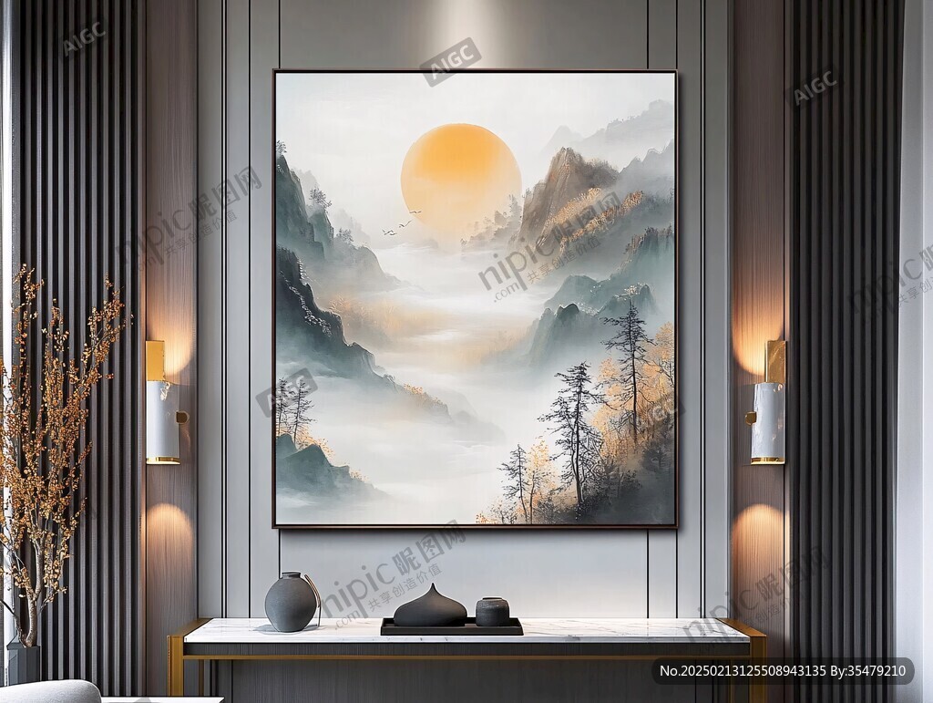 輕奢水墨壁畫掛畫