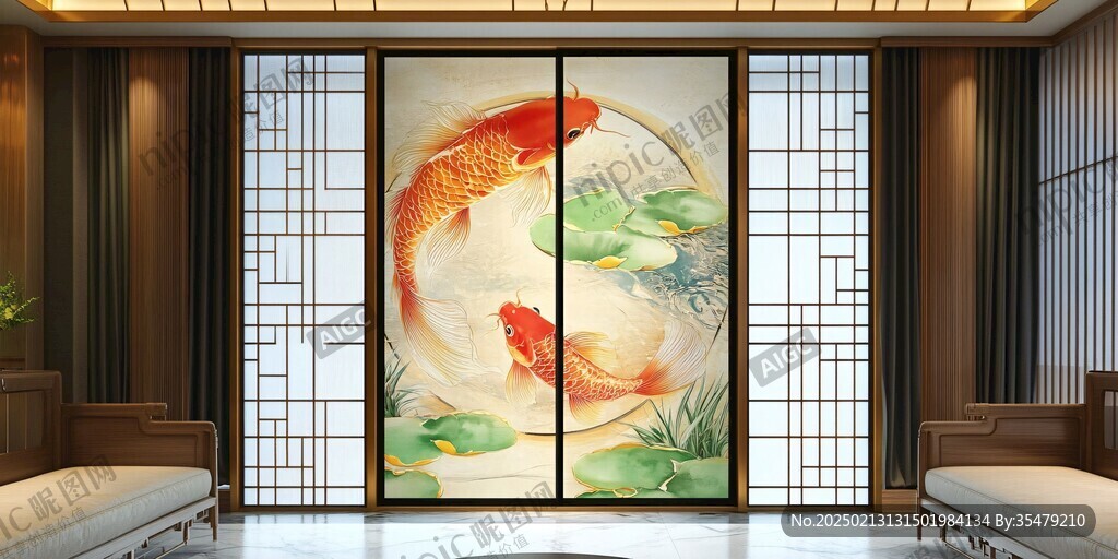 現代屏風鯉魚圖