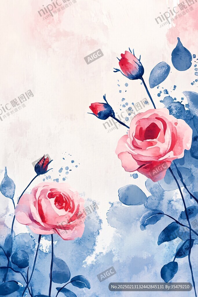 水彩月季花裝飾畫