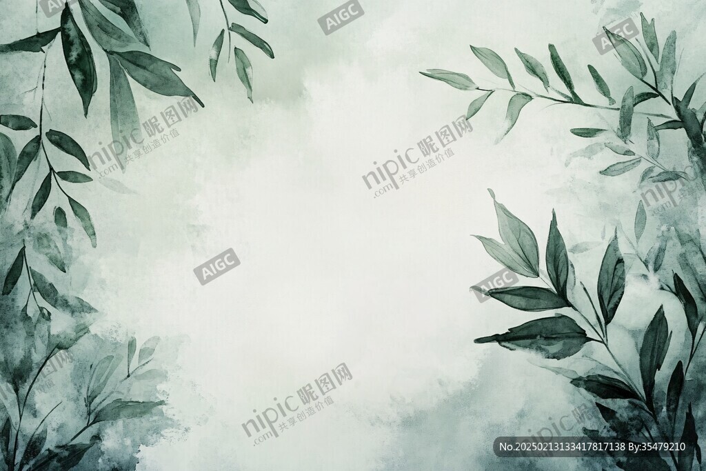綠色樹葉水彩背景
