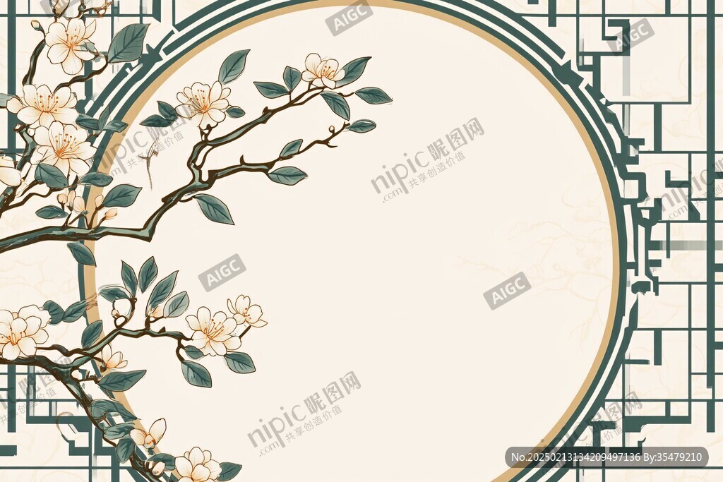 新中式花鳥柵格背景