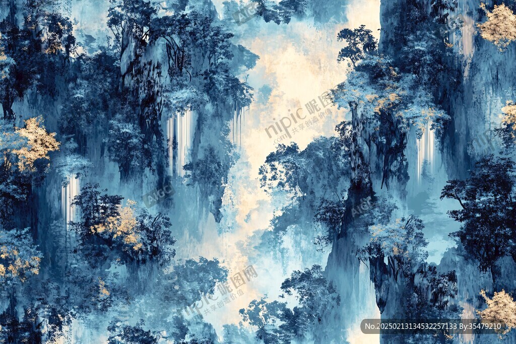 抽像藝術竹林山水壁畫