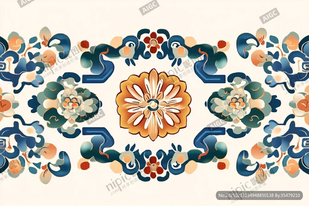 色塊花古典圖案組合