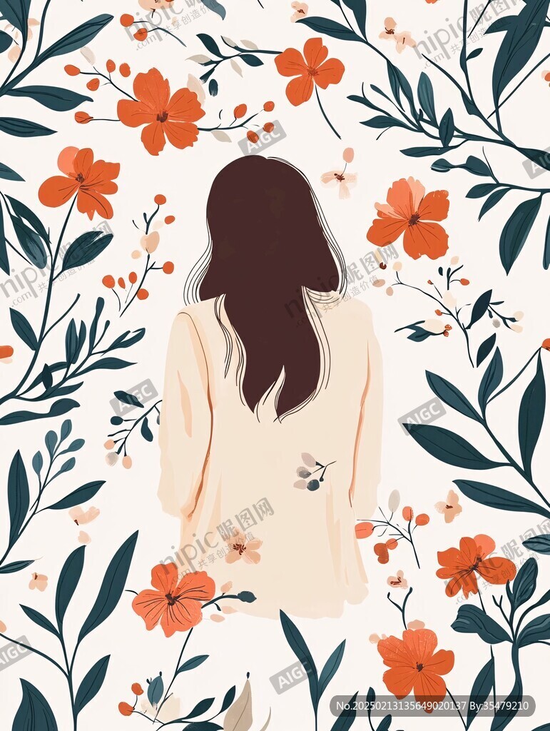 鮮花少女背影