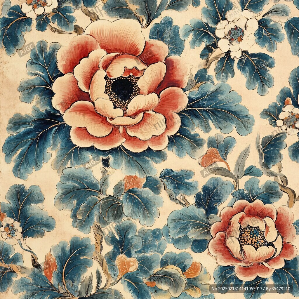 中式風(fēng)格布料紋理花卉