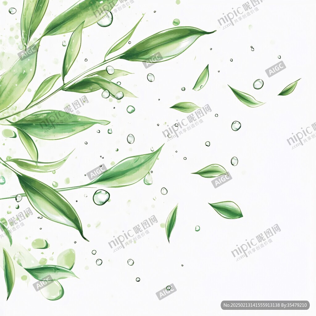 草藥水珠綠葉環保素材