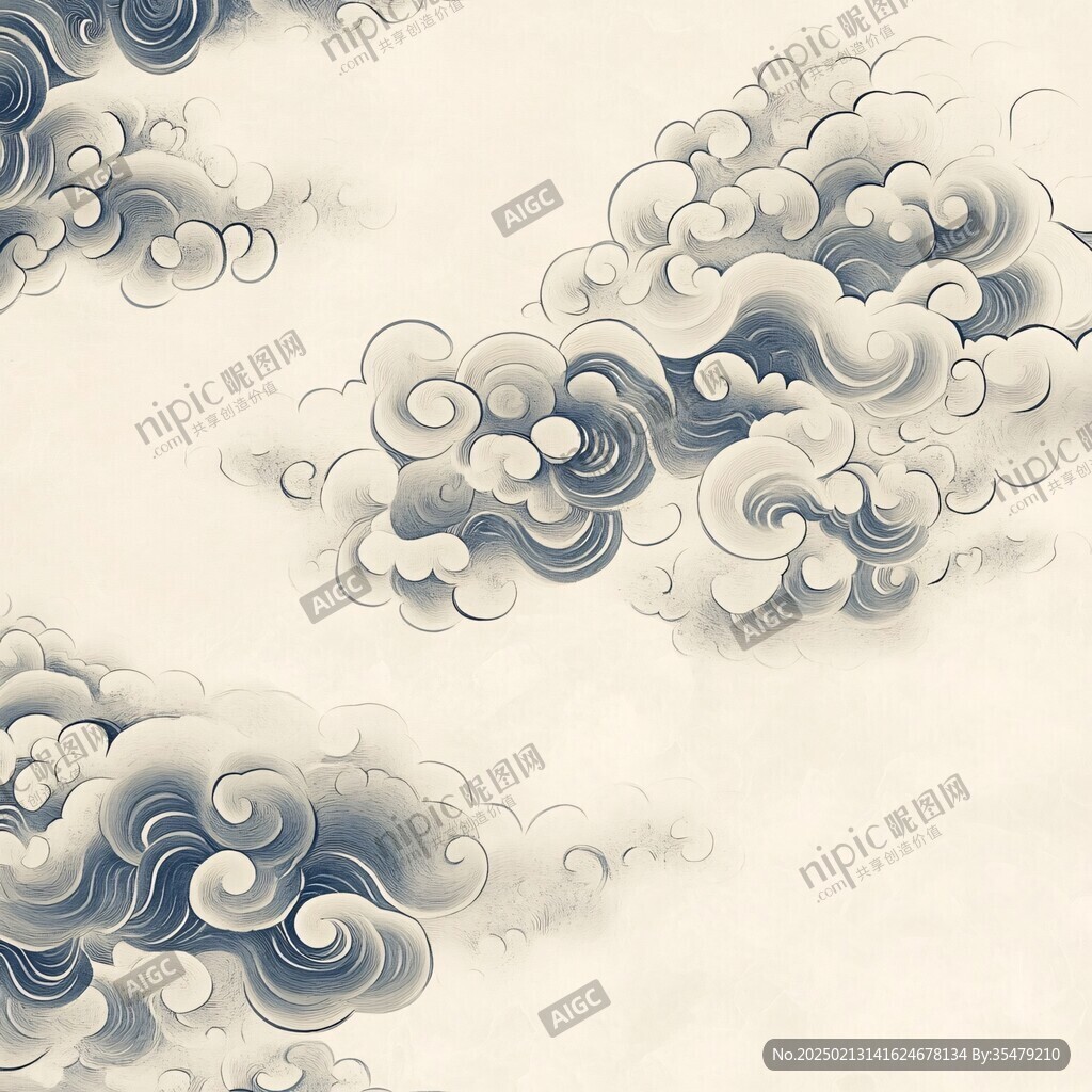 中式圖案云紋浪花