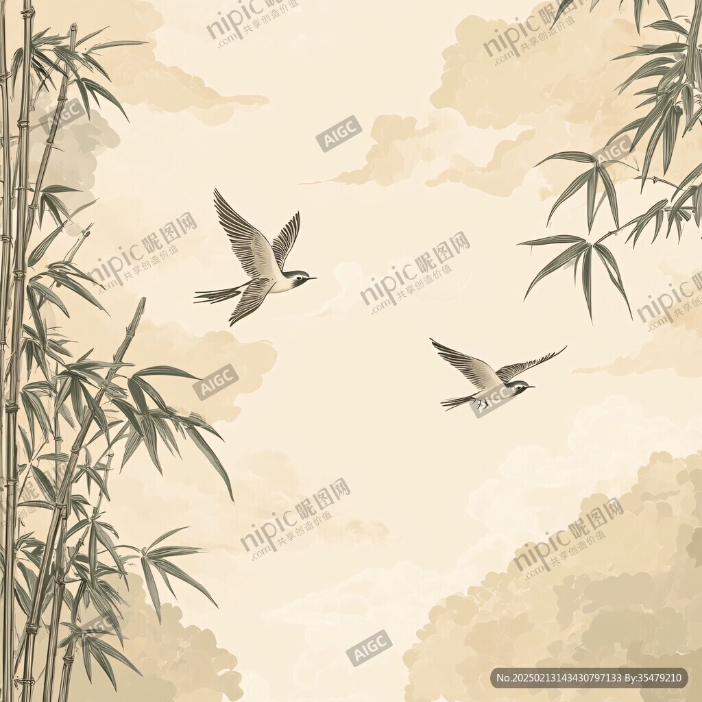 竹林飛鳥插畫