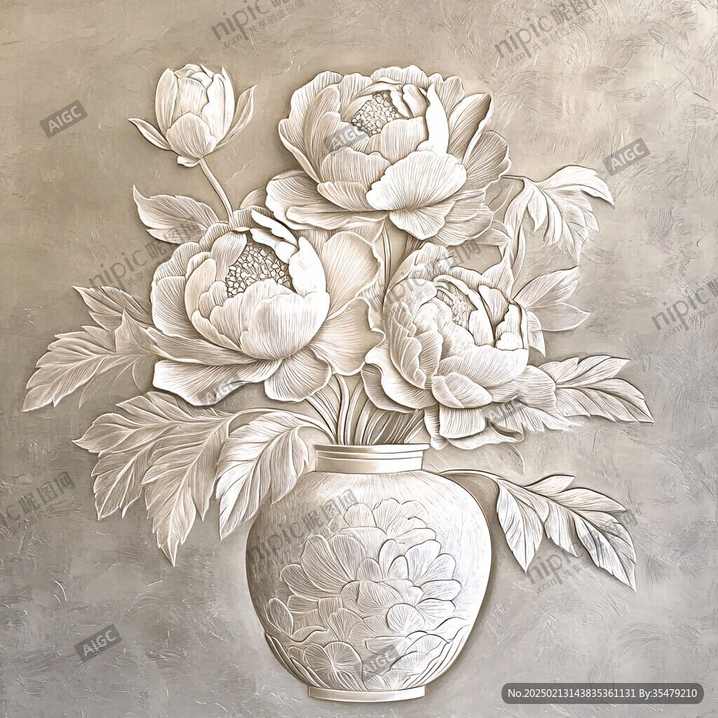 3d浮雕金屬牡丹花