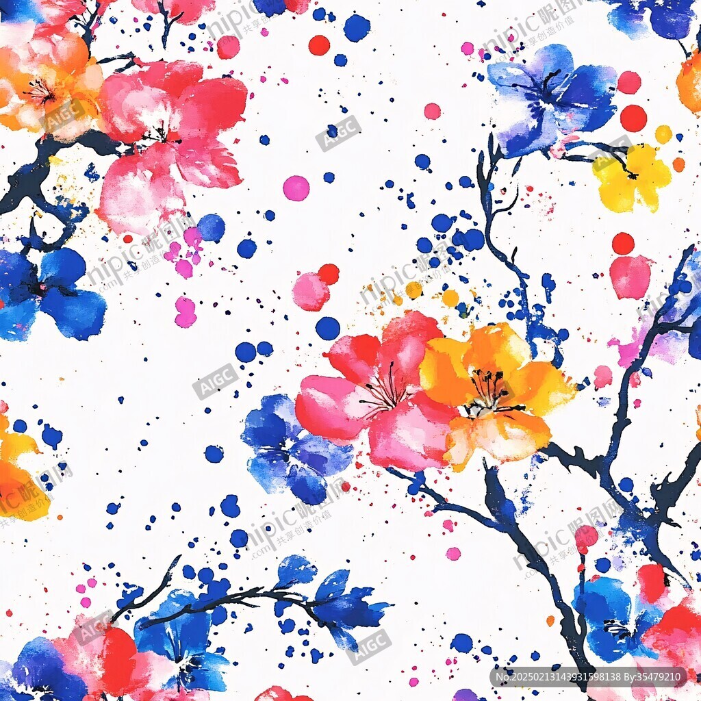水彩水墨碎花