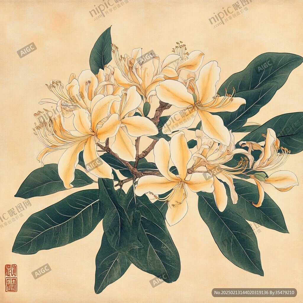 雞蛋花工筆畫