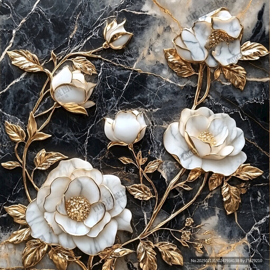 3d浮雕金屬牡丹花