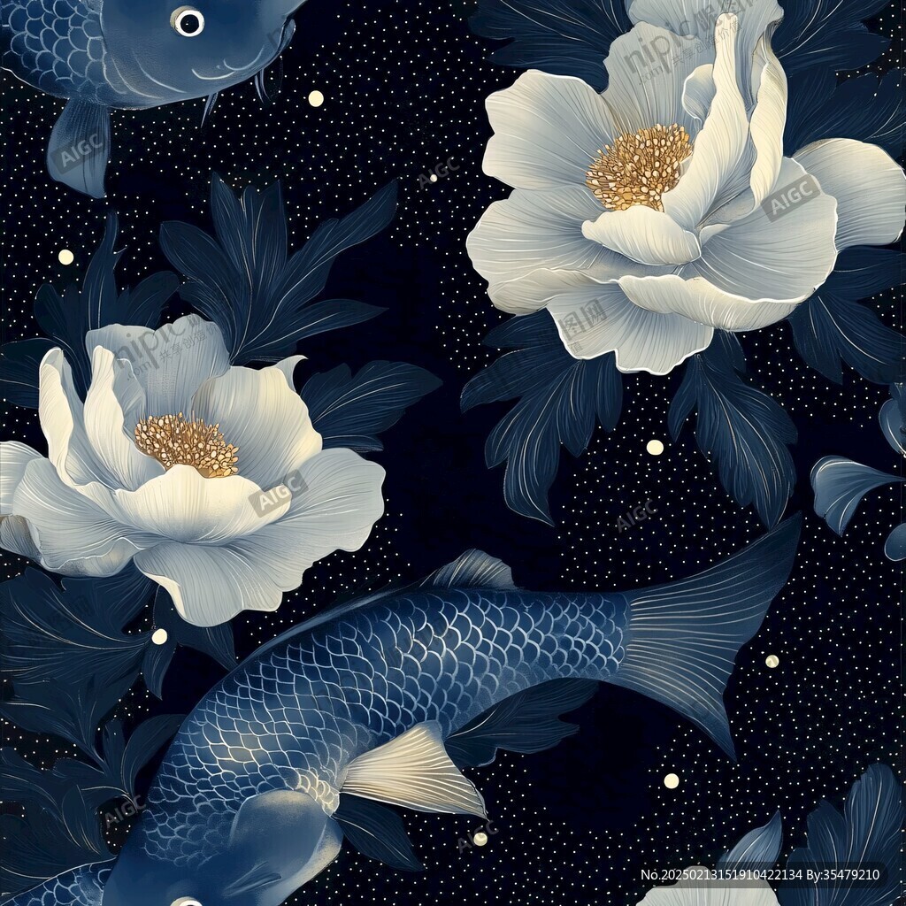 鯉魚玫瑰提花印花