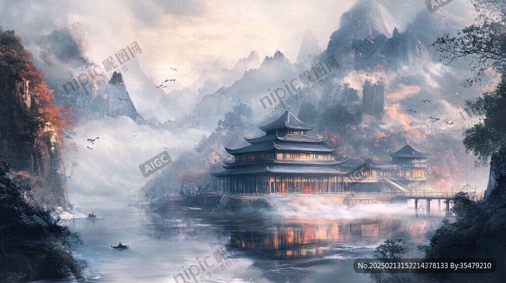 山水樓閣雅致意境風(fēng)