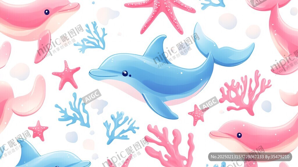 鯨魚海豚螃蟹插畫
