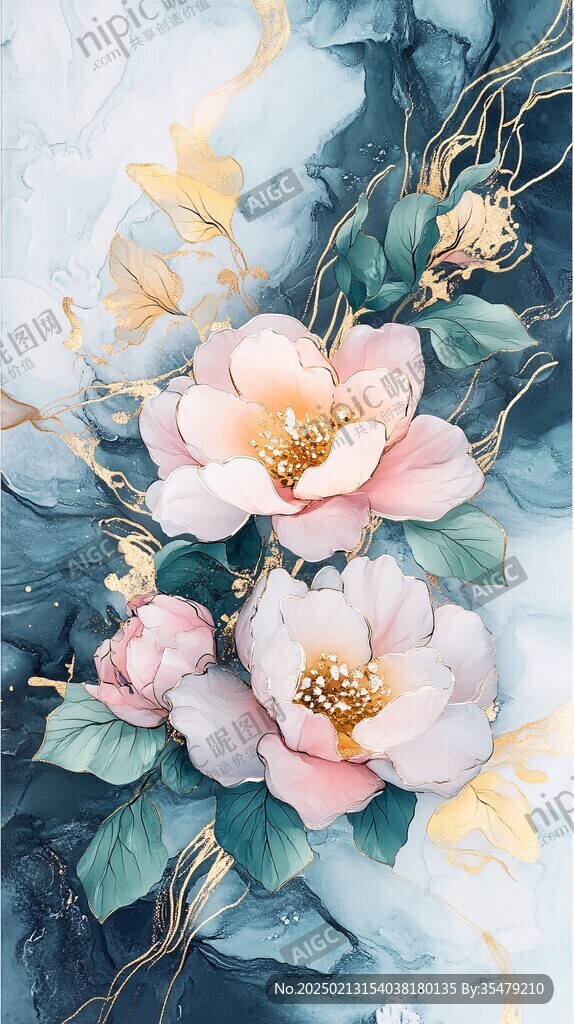 牡丹花線描金輕奢
