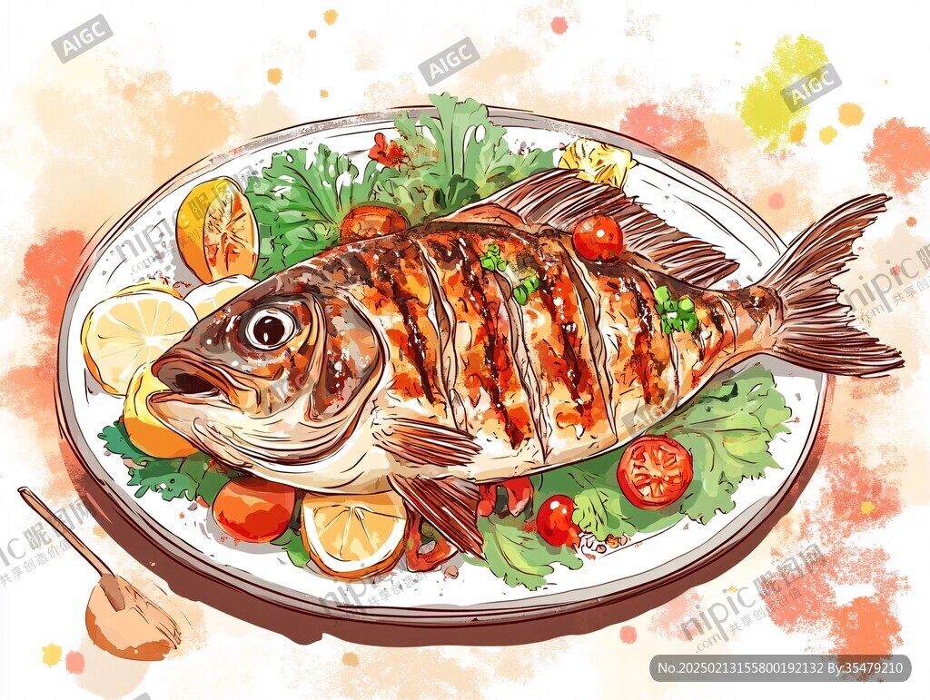 烤魚插畫