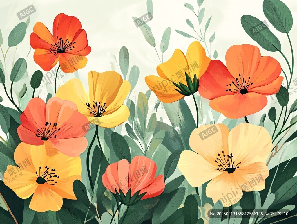 花朵盛開插畫